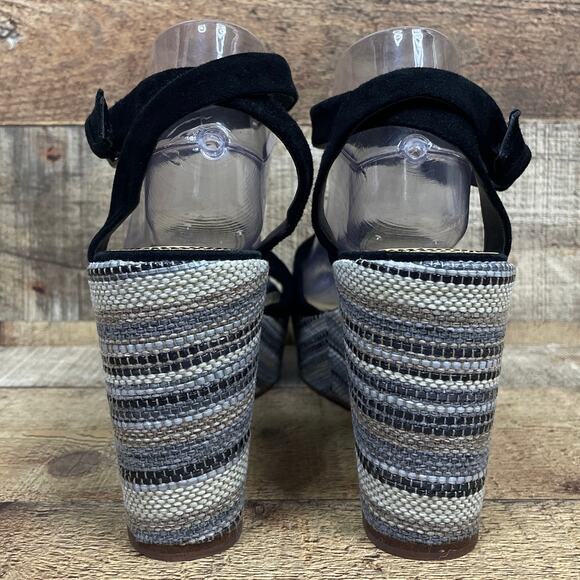Splendid Felix Platform Wedge Sandals Ankle Wrap Neutral Stripe Black Size 9.5 - Picture 7 of 13